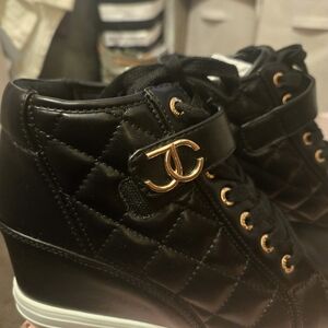Juicy Couture Black Quilted Sneakers with Gold Accents